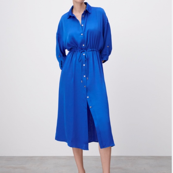 Zara Dresses Nwt Zara Satin Effect Dress Cobalt Blue Large Poshmark